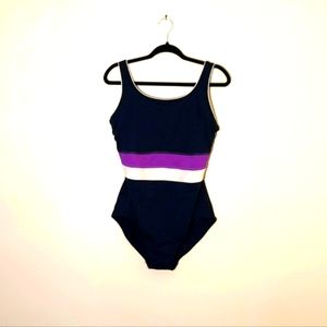 Tyr| Blue, Purple And White Striped One Piece Swimsuit With Padded Bra